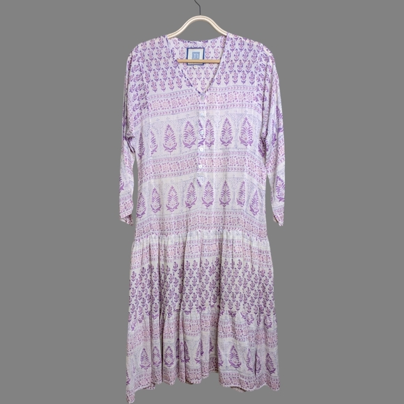 Alicia Bell Small Maxi Dress Silk Cotton Boho Tiered Prairie Kaftan Purple Flowy - Picture 1 of 10
